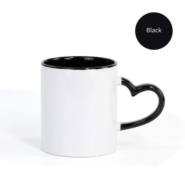 11oz Keramik Hitze Sublimation Rohling Farbe Tasse Herz Runder Griff Kaffee Tee Tasse Benutzerdefiniertes Logo Bild Drucken