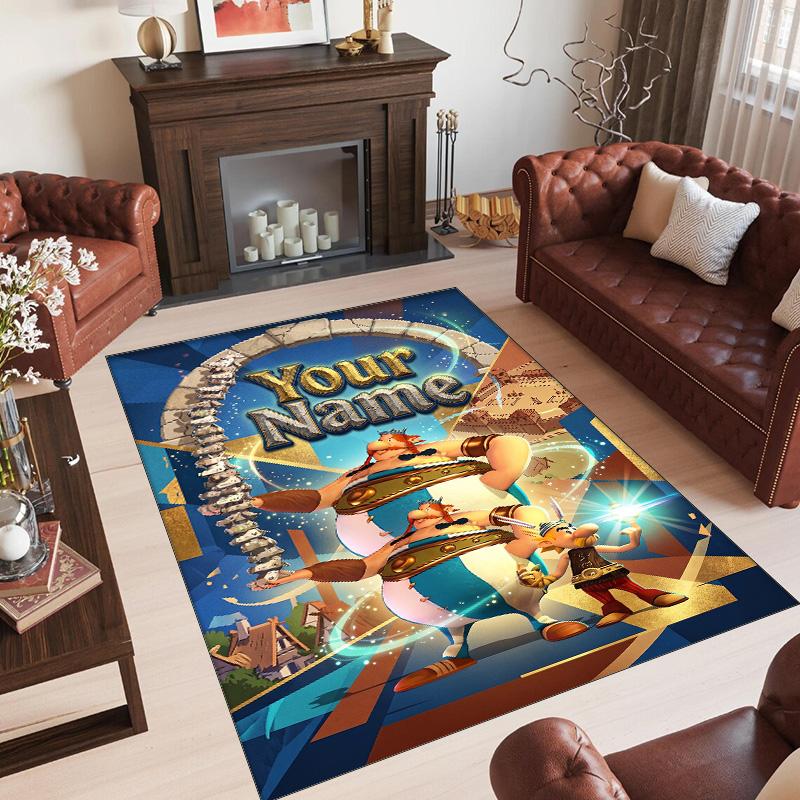 Personalized Crystal Velvet Carpet Custom Name Text,Asterix & Obelix Anti Slip Area Rug For Home Decoration