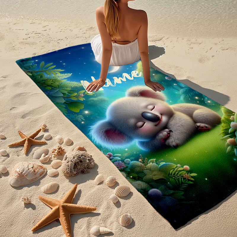 Custom Name Ultra-Soft Beach Towel with Koala Theme,Ideal for Pool - Camping, Diving - Perfect Travel Essential, Vibrant Beach Towel.