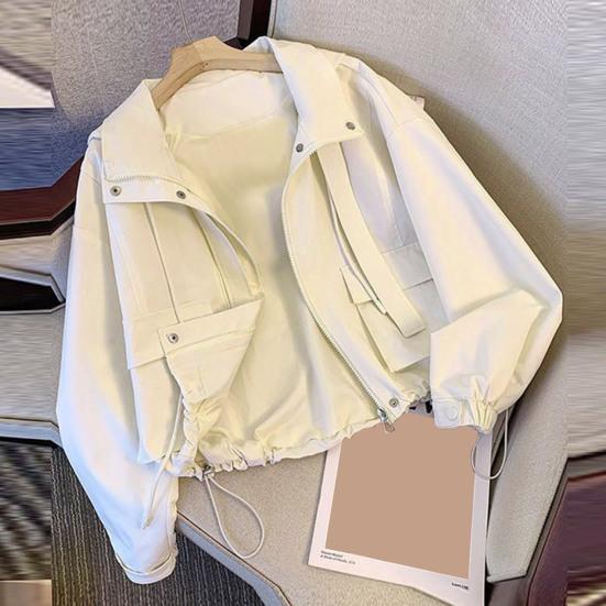 Dames Cargo Jas Capuchon Los Effen Kleur Jas Lange Mouwen Rits Korte Type Trekkoord met Zakken Dunne Dames Pendel Reizen Jas