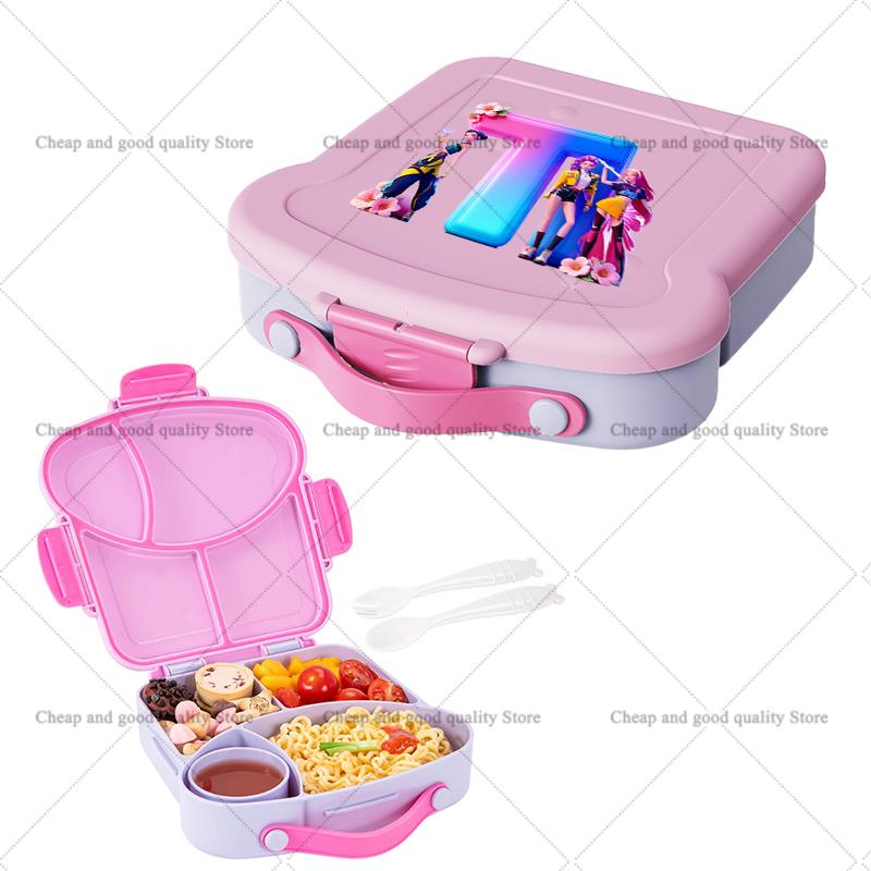 KPop Demon Hunters Lunch Box with Spoon Fork Sauce Case Girls Anime Letter School Picnic Bento Food Storage Containers Kids Gift