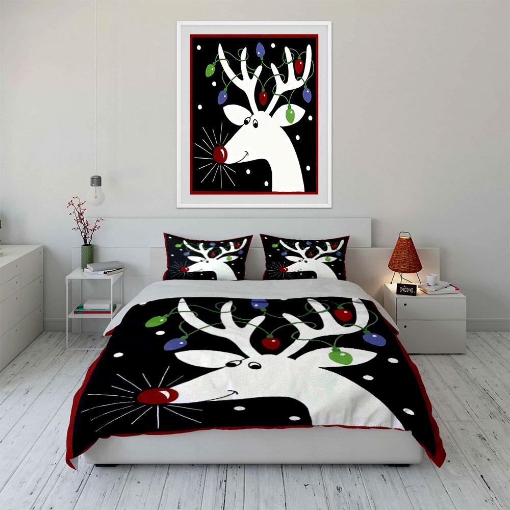 Christmas Reindeer with Lights Bedding Duvet Cover Set Duvet Cover Pillowcases  (1*Duvet Cover 2*Pillowcases, without duvet insert)