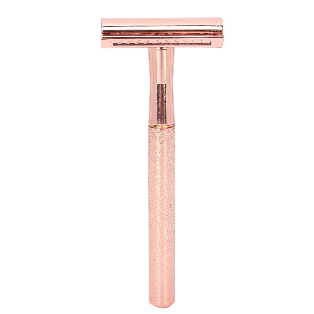 Navaja Manual para Hombre Aleación de Zinc Antideslizante Ajustada Hoja Doble Filo Cuchillo de Afeitar(Oro rosa )