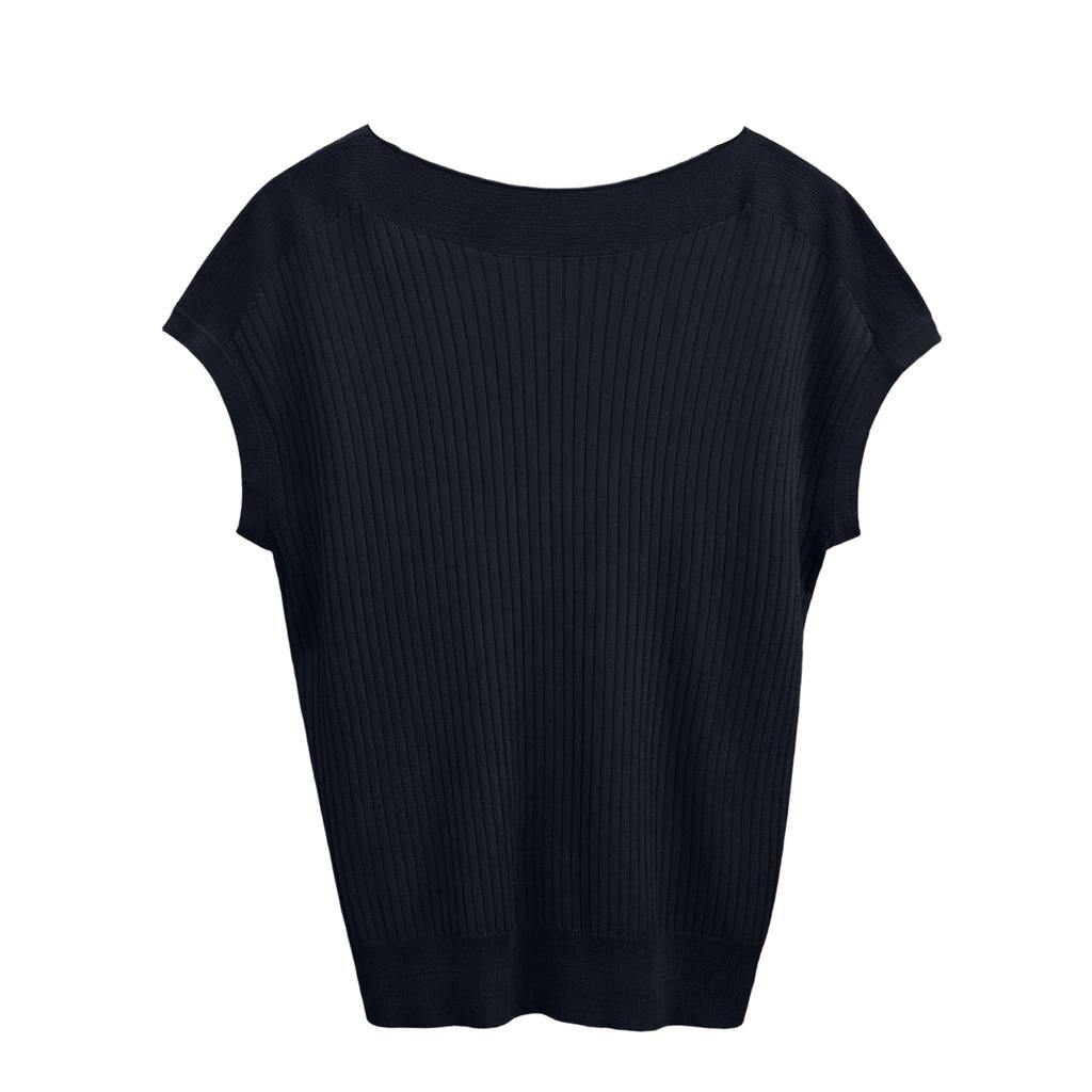 Women's Fashion Versatile Round Neck Knitted Short Sleeve Top