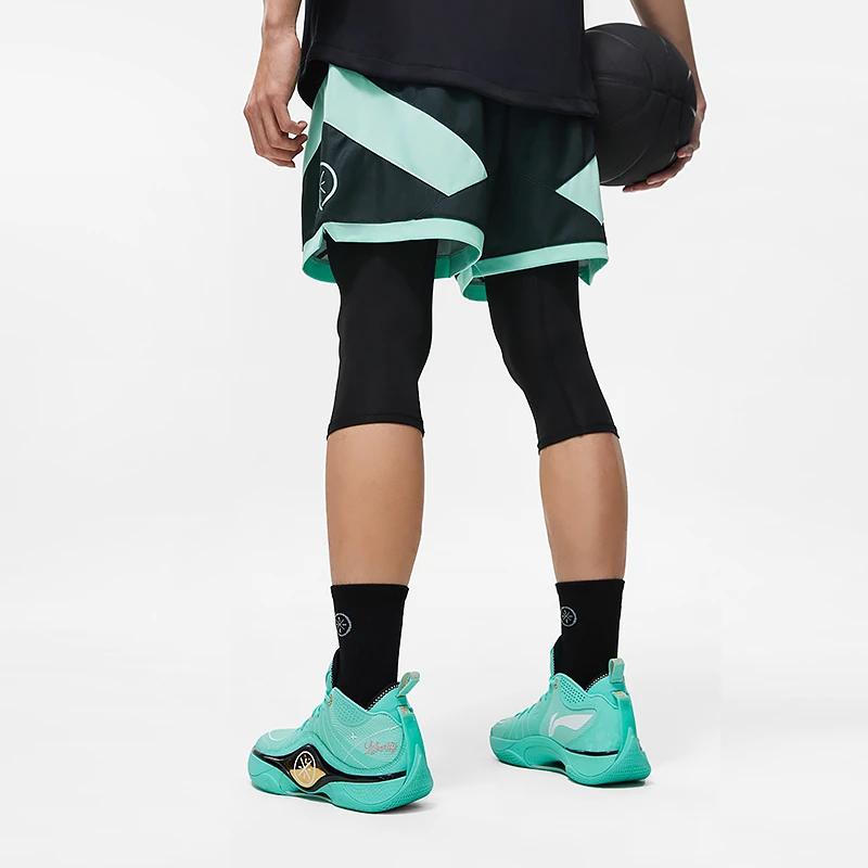 Li-Ning Way Of Wade Series Letter Print Quick-Dry Sports Basketball Shorts Men Bottoms Aqua AAPT535-11