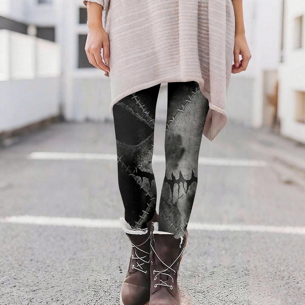 Women's Casual Fashion Outdoor Halloween Printed Slim Elastic Yoga Pants Cropped Pants