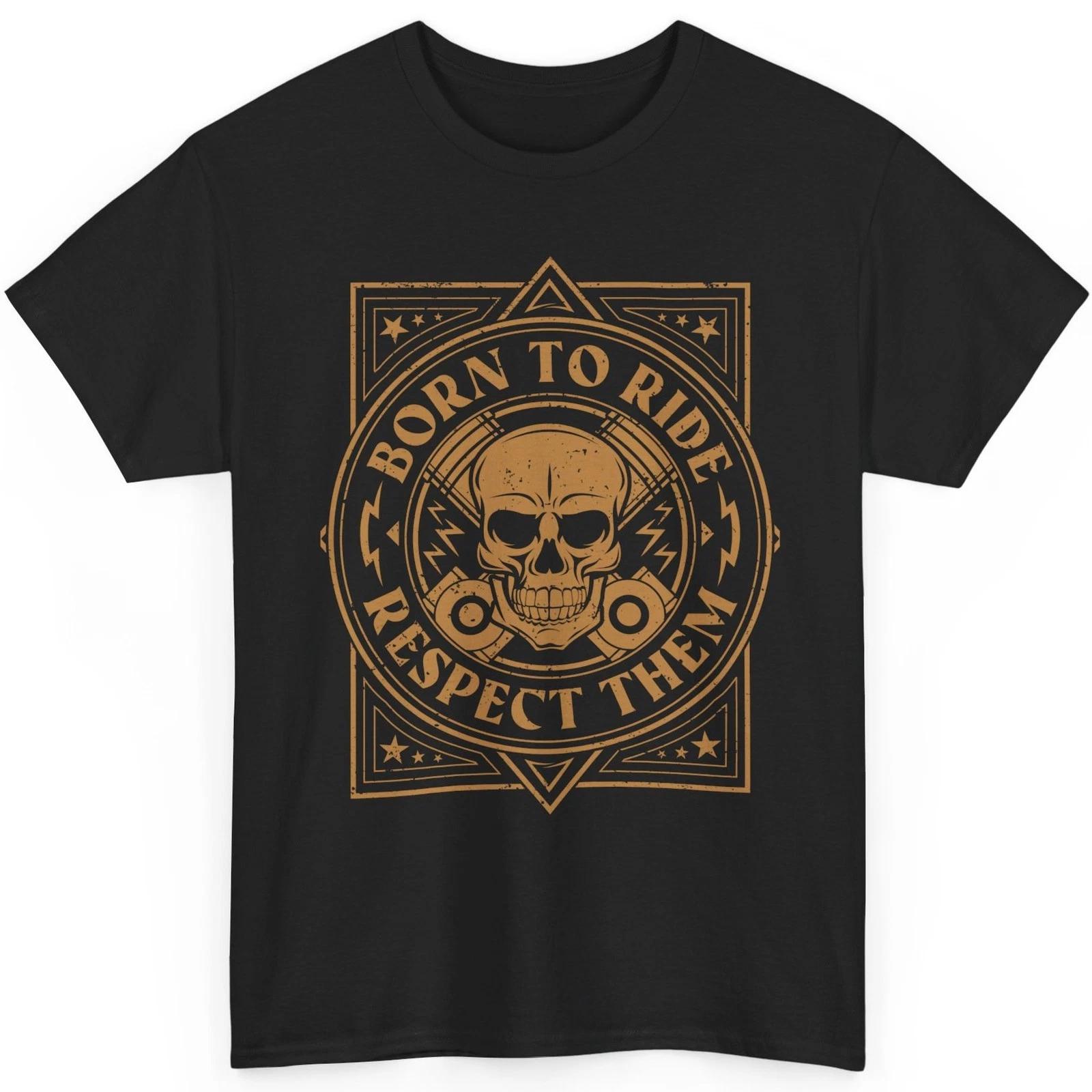 Born To Ride T Shirt Biker Graphic Tee Piston Skull Distressed Motorcycle Top 2XL