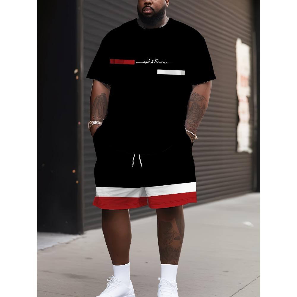 Men s summer casual sports set, breathable letter 3D printing 2XS