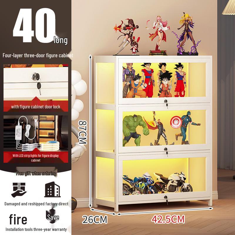 Acrylic Lockable Display Case with LED Lights for Figurines and Models, Dustproof Transparent Stand