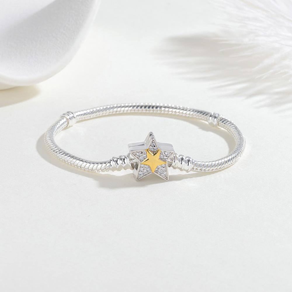 925 Silver Star Charm Bracelet Multicolored Beaded Jewelry DIY Gift for Women Handmade Original Design