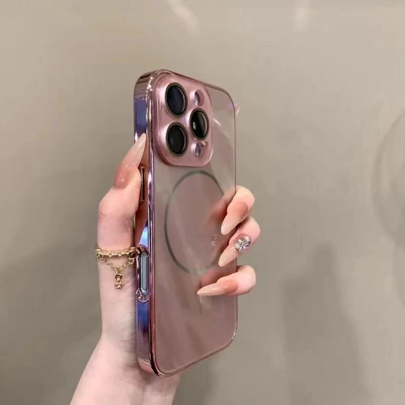 Glossy Tempered Glass Luxury Magnetic Phone Case For IPhone 16 15 14 13 12 11 Pro Max Lens Protect Back Cover For Magsafe