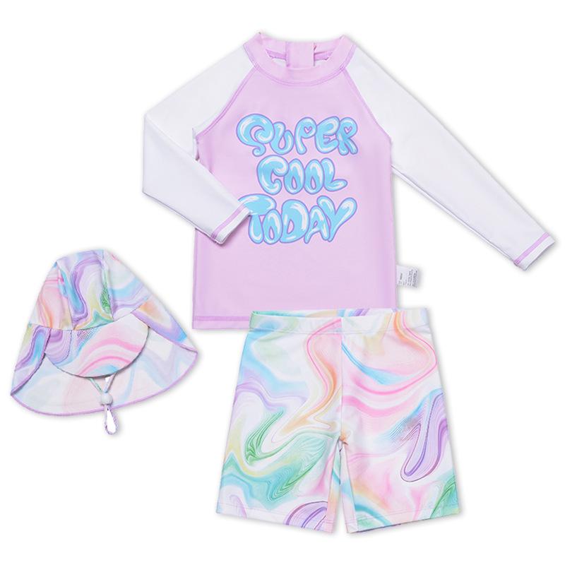 

Girls Sun Protection Long Sleeve Swimsuit Set with Cute Shorts Size 100 (Height 90cm, Weight 30 Jin)