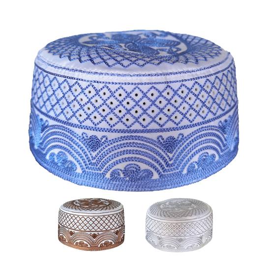 Men Cap Ethnic Vintage Flat Top Round Embroidery Decorative Breathable Turkish Jewish Holiday Wear Cap Headwear