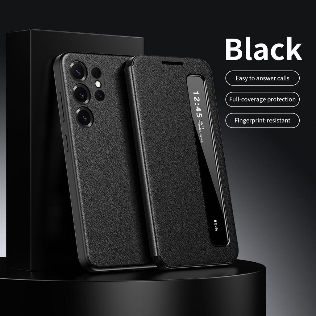 Leather Case for Samsung Galaxy S26 S25 S24 S23 S22 Ultra/ FE/ Plus with Mirror Smart View Window, S-View Cases,Flip Phone Cover Phone Bumpers