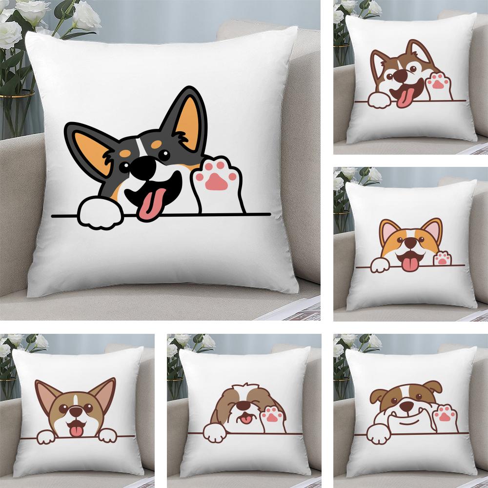Cute Dog Waving Paw Cushion Cover Plush Fabric Soft Double-Sided Printed Sofa Warm Winter Home Child Gift Pillow Case