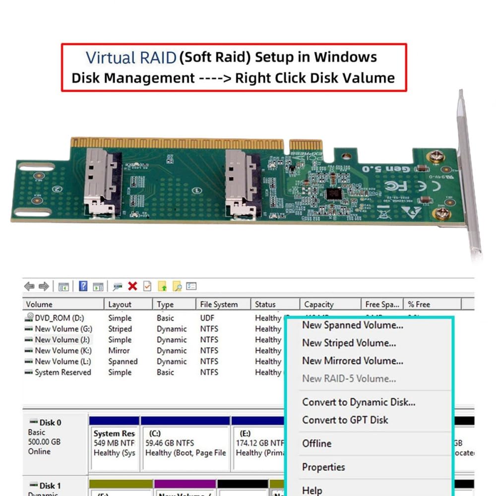 Xiwai 16x To Dual MCIO 8i VROC Mini Cool Edge IO Virtual RAID Adapter for Motherboard SSD Graphics Card PCIE5.0 PCI-Express SFF-TA-1016