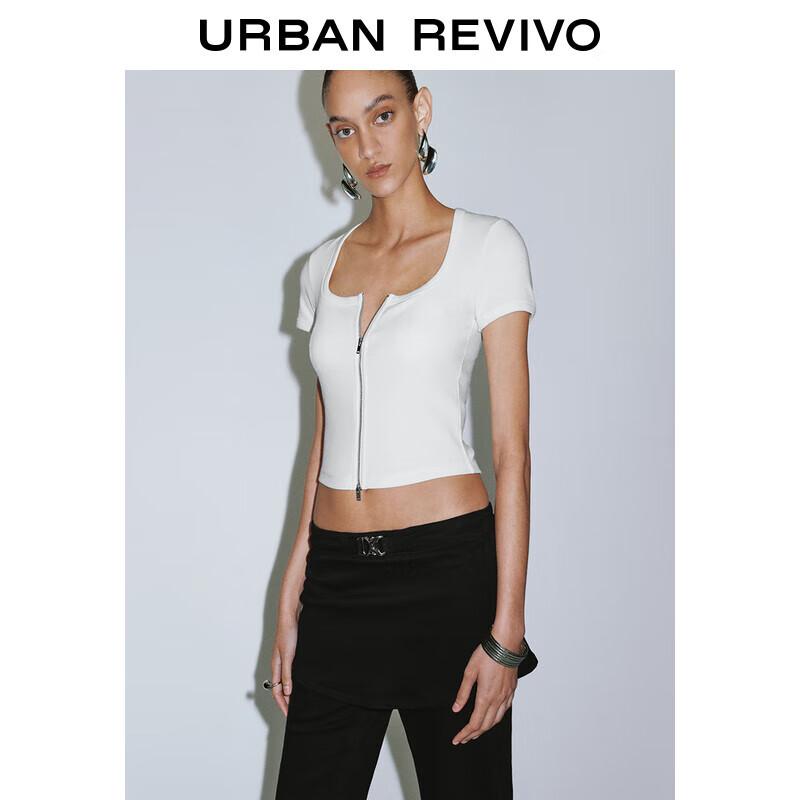 UR Women's Slim Fit Double Zipper U-Neck T-Shirt