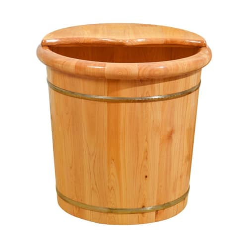 

AOUGN Foot Bath Bucket, Wooden Foot Basin with Massage Roller, Foot Relaxer (Solid Wood Cover + Massage Beads + Universal Wheel + Drain + Mugwort) (41