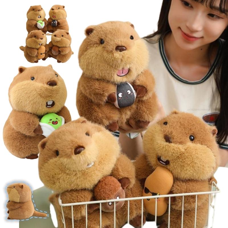 High-Quality Marmot Beaver Hug Food Animal Stuffed Toy Adorable Xmas Birthday Gift Cuddly Lifelike Groundhog Capybara Plush Gift
