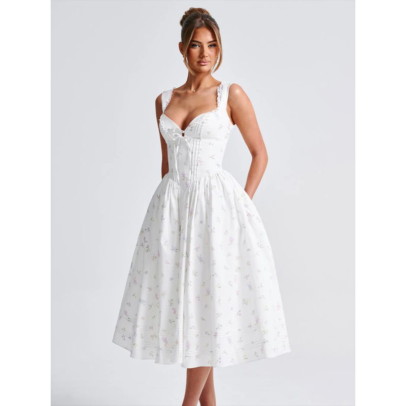 Babyboo French Gentle Atmosphere Lace Stitching Floral Tied Slim Fit Slim Looking Graceful Slip Dress Long Dress