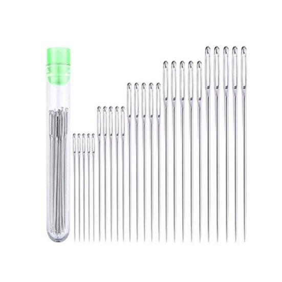 1 Set Big Eye Needles Stainless Steel Sewing Needles with Clear Storage Tube Assorted Sizes Sharp Needles for Hand