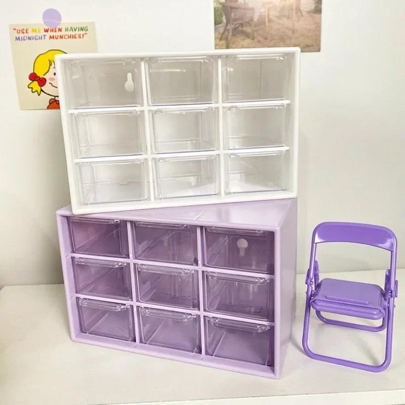 Schreibtisch-Organizer mit 9 transparenten Fächern, kleinen Schubladen, unterteilt, zur Wandmontage, für Kleinigkeiten, niedlich