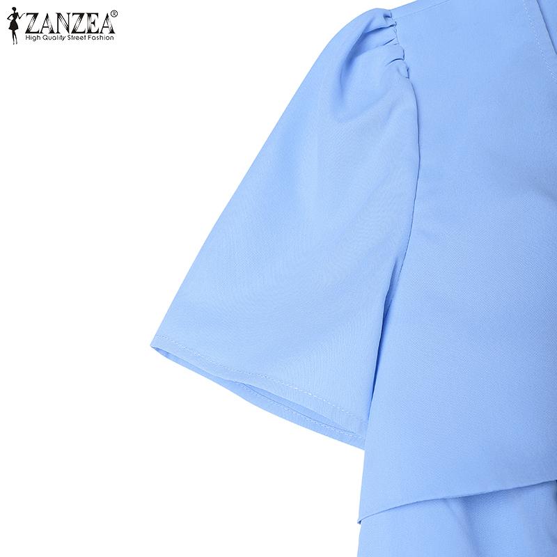 ZANZEA Women Summer V-Neck Casual Short Sleeve Long Dress