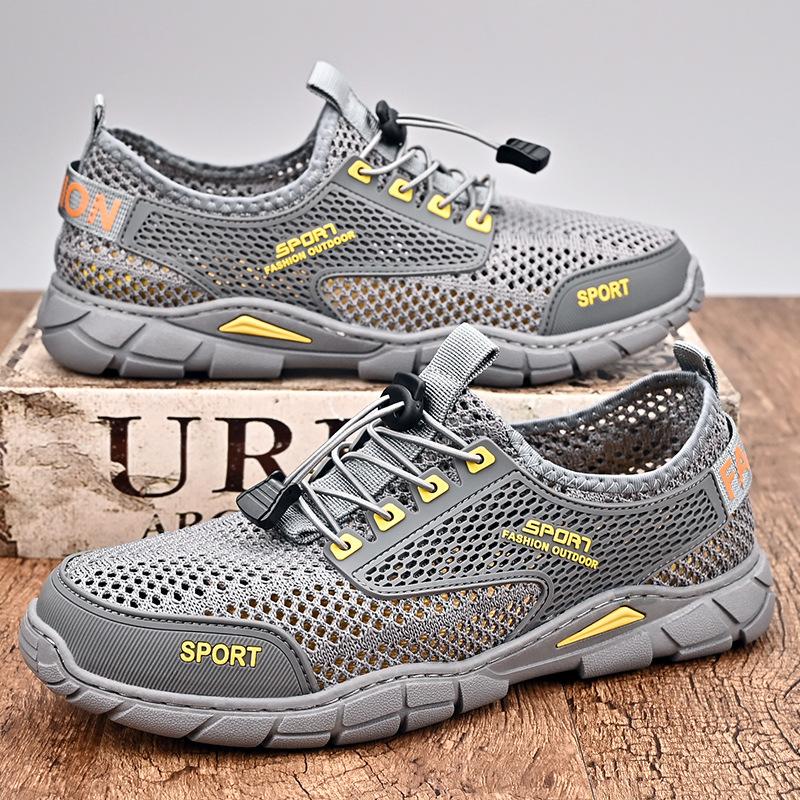 New Men's Shoes Summer Breathable Thin Hollow Sports Running Mesh Shoes Men's Mesh Lightweight Mesh Trendy Shoes