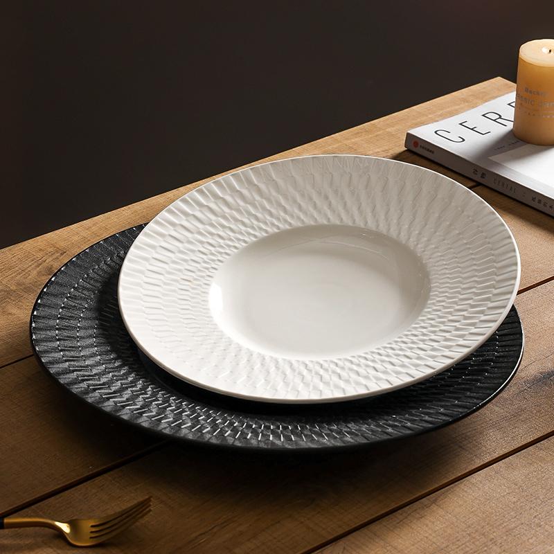 13 Inch Ceramic Western Steak Plate Black and White Main Course Dinner Plate Frosted Ceramic Fruit Dessert Dish Kitchen Cutlery