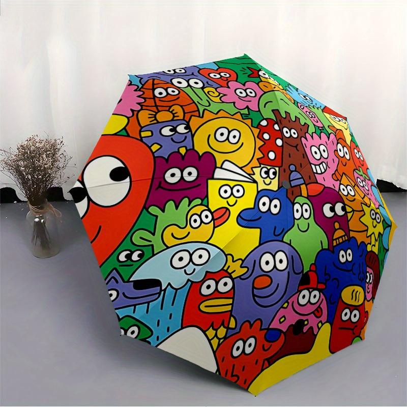 1pc Colorful Creatures Automatic Open/close Folding Umbrella, Compact Portable Travel Umbrella, Perfect Birthday/Christmas, Cute Umbrella, D