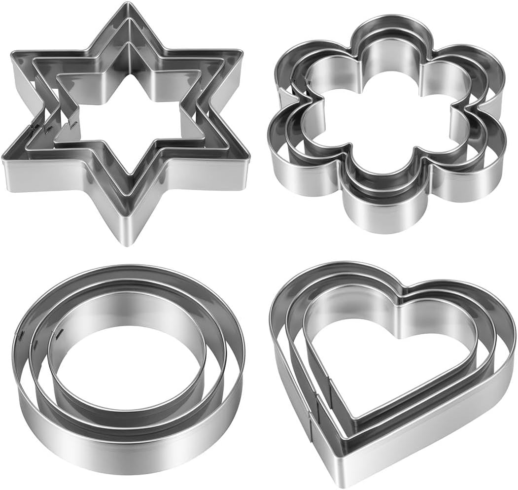 12pcs/Set Cookie Cutters Stainless Steel 3 Heart, 3 Star, 3 Flower and 3 Round Cookie Cutters for Christmas Valentine s Day