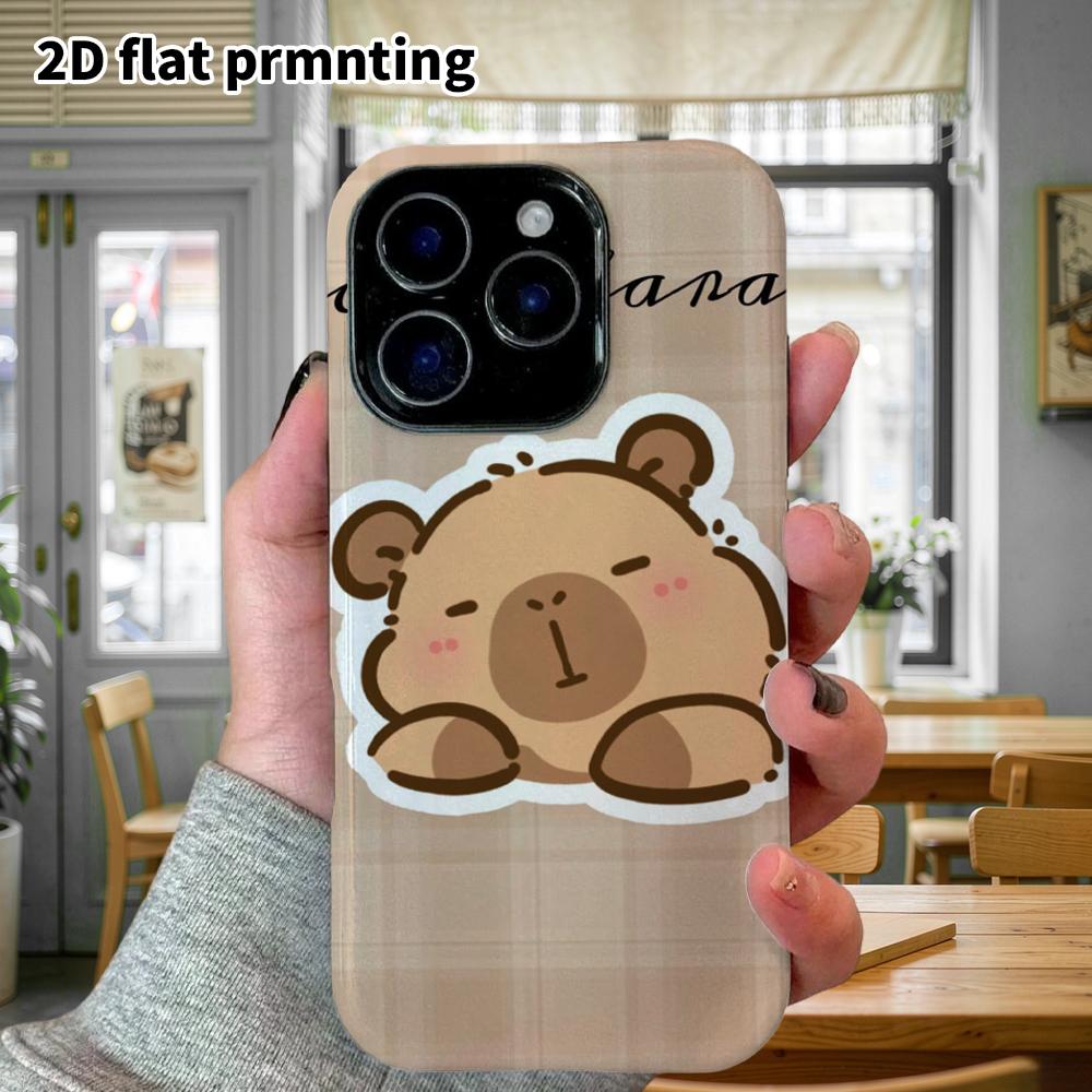 Phone Case: 2D Flat Design Suitable for iPhone 18 17 16 15 14 13Pro Film Protection Case, Couple Style, Plaid Lounging Capybara, Christmas and Hallowe