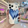 Gradient Blue Heart Sketch Phone Case for iPhone 17 16 15 14 13 12 11 Pro Max Plus Wavy Edge Artistic Cover