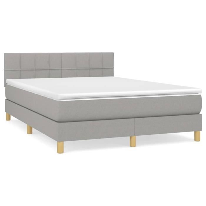 3140609 vidaXL Lit à sommier tapissier avec matelas Gris clair 140x190cm Tissu
