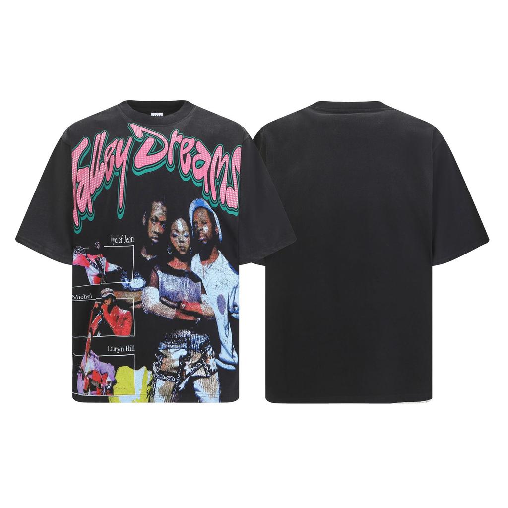 2025 Amerikanische trendige Marke Vall gewaschen alt bedrucktes kurzärmeliges Hip-Hop lockeres Streetwear-T-Shirt für Männer und Frauen