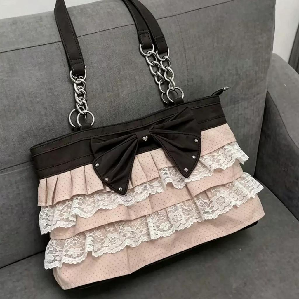 Borsa Tote da Viaggio Patchwork di Pizzo, Borsa Tote Lolita, Borsa Tote a Spalla Singola
