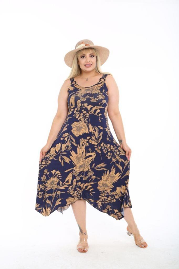 Damen Große Größe Kleid Sommer Träger Baumwolle Asymmetrischer Schnitt Übergröße Kleid