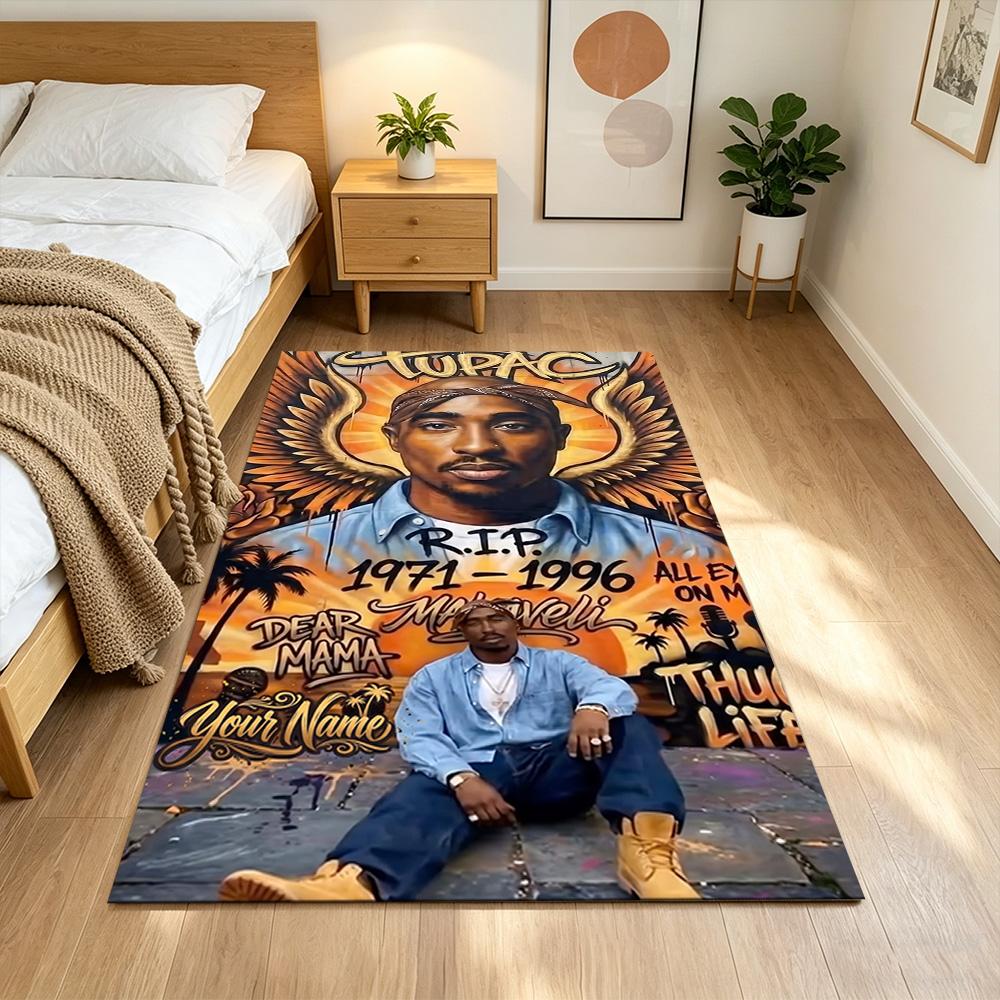 2pac Customized Name Floor Mat Perfect for Dining Room Kitchen Bedrooms Dormitory Antislip Carpet Anime Office Decor Perfect Gift for Friends & Family