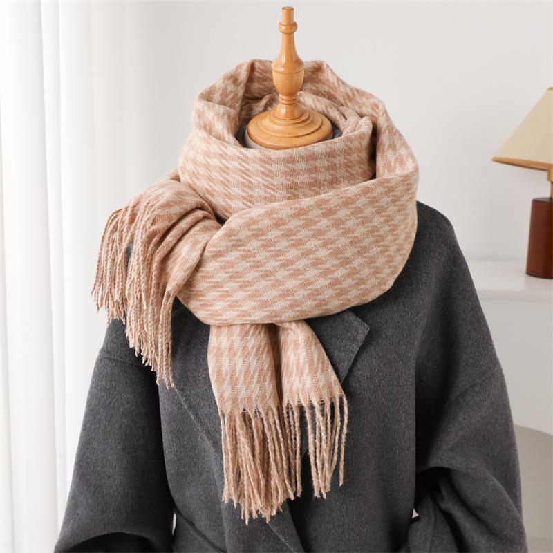 

Luxury Houndstooth Pattern Winter Warm Women Scarf Cashmere Shawls Thick Neckerchief Hijab Wraps Pashmina Foulard 69x210cm