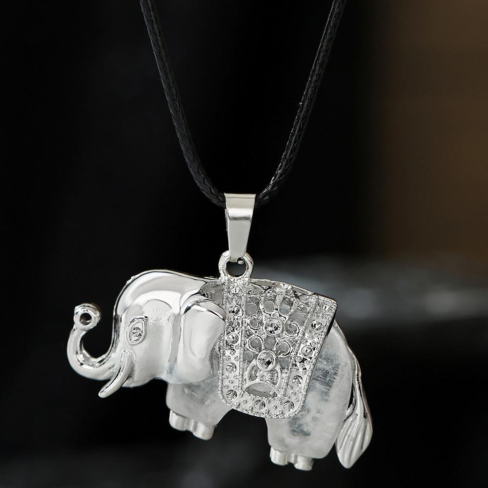 Pandantiv din cristal natural, aliaj ametist, colier elefant din cristal roz, bijuterii