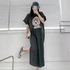 Summer New Style Loose and Slimming Long Dress with Short Sleeves and Slit Opening. Round Neck Short-sleeved T-shirt Dress for Women.