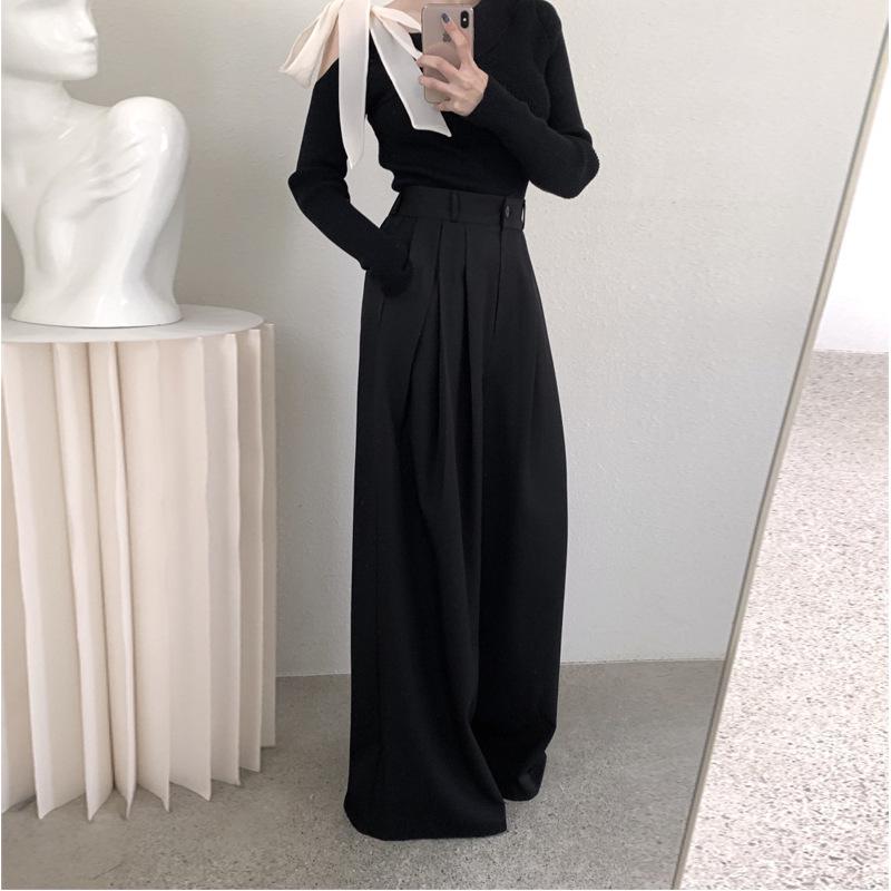 

2026 Korean Chic High-Class Loose Drape Wide-Leg Casual Pants for Women Large чорний