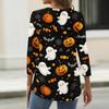 Women's Halloween Printed V Neck Button Front Three Quarter Sleeve Casual Top Lightweight Soft Fabric Comfortable Fit