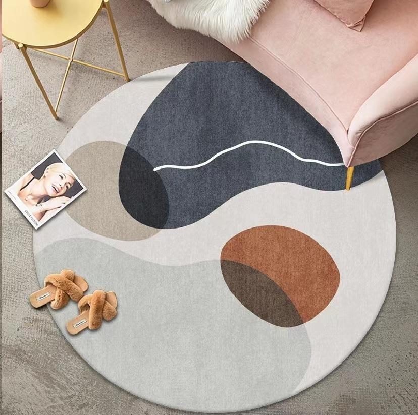Okrągły dywanik z nowoczesnymi geometrycznymi wzorami, abstrakcyjnymi kształtami, minimalistyczny styl skandynawski, miękki, trwały, dekoracja podłogi do salonu