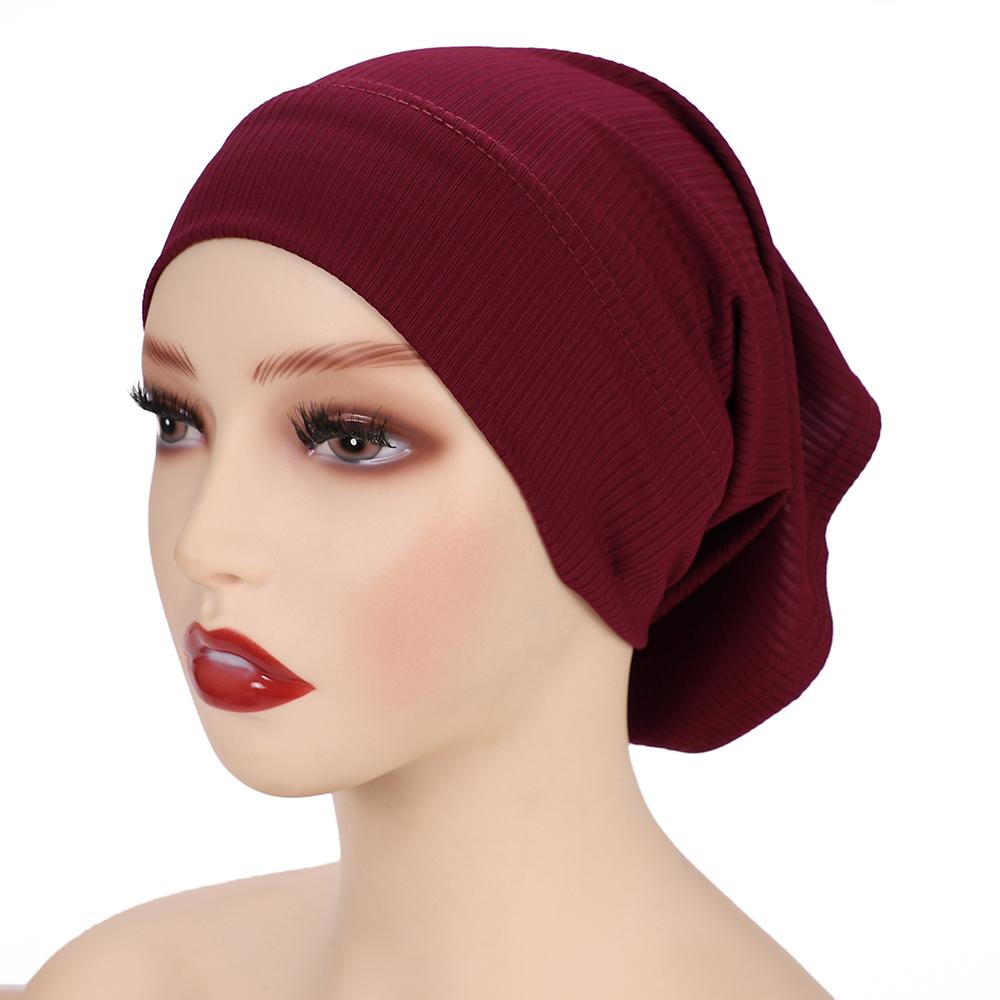 Muslim Ribbed Inner Hijab Caps Islamic Tube Underscarf Bonnet Stretch Headband Turban Musulman Femme Head Wraps