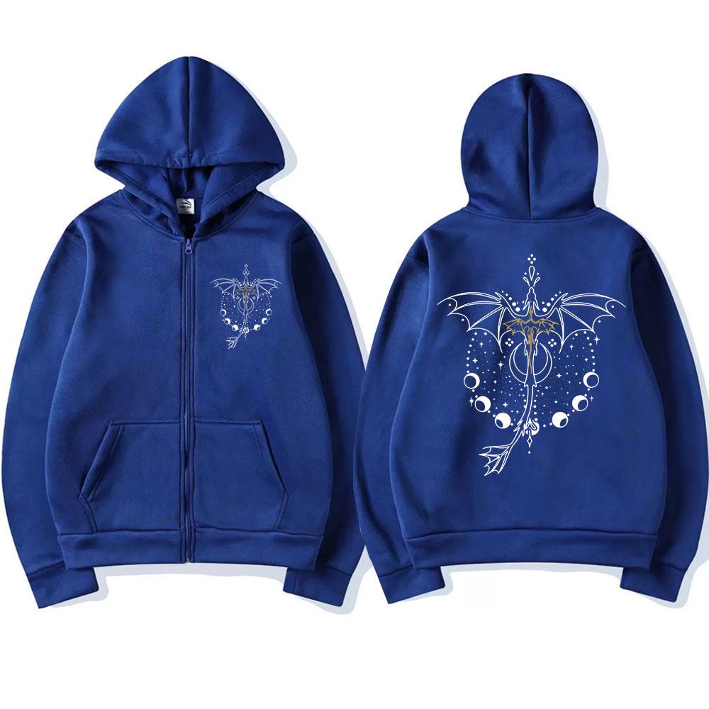 Cool Basgiath War College Print Zipper Hoodies Fourth Dragon Rider Wing Sweatshirt Men Women Oversized Fleece Casu