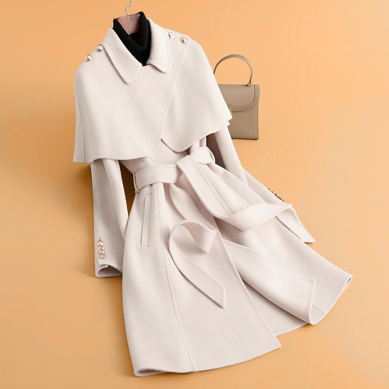 

Осеннее новое двустороннее шерстяное пальто женское средней длины и длинное пончо съемное шерстяное пальто XXL (recommended 68kg-72.5kg)