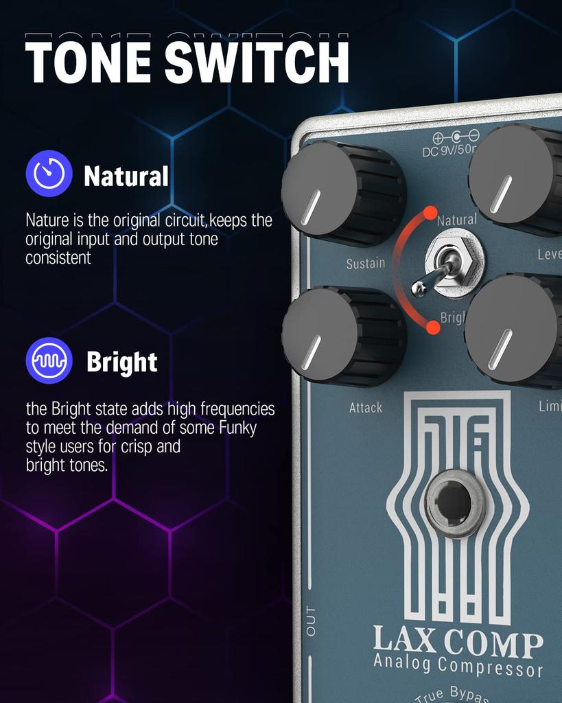 Donner Compressor Effects Pedal Compresses Excessive Input Signals and Preserves Original Sound -