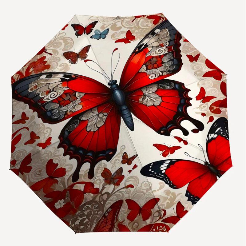 1pc Butterfly Pattern Automatic Open/Close Umbrella Compact Folding Umbrella with 8-Rib Shaft for Women/Men, Elegant Birthday1325S