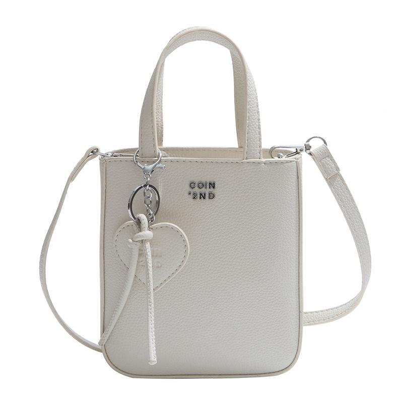 Korean Version of Trendy Love Pendant Hand Carrying Small Square Bag Women's 2025 Summer New Solid Color Shoulder Messenger Mobile Phone Bag